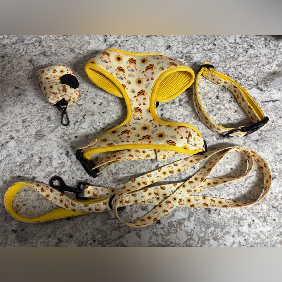 Other - Gnome/Sunflowers Dog Harness, Collar, Leash, Bandanna, Dog Poop Bag and Bow tie